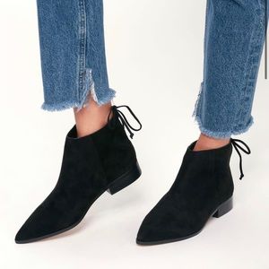 Niva Black Suede Leather Pointed Toe tie Ankle Booties